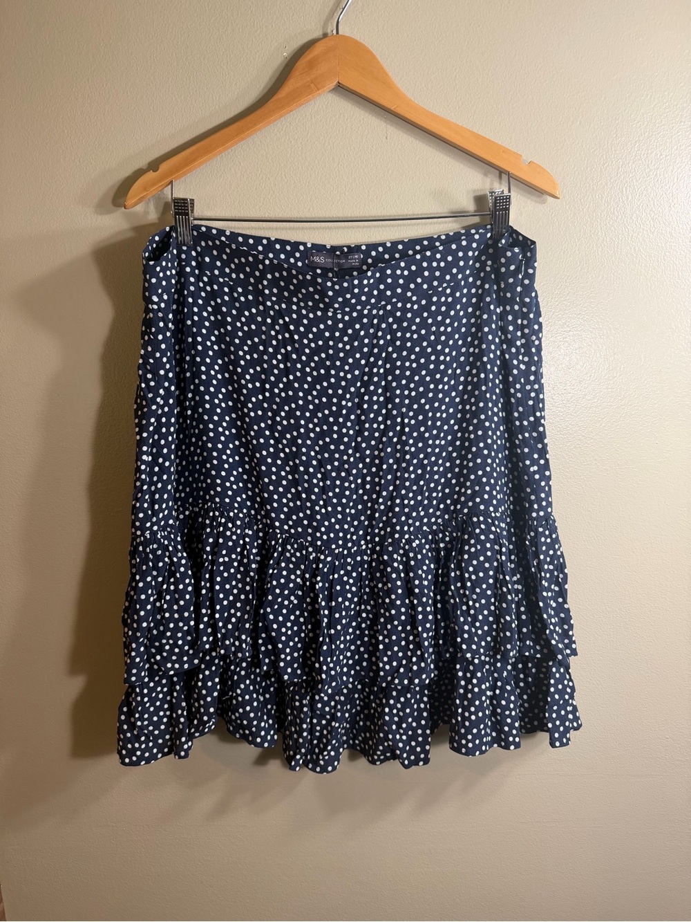 NWT M&S Collection Navy Polka Dot Tiered Ruffle Skirt Women's US 16 Long